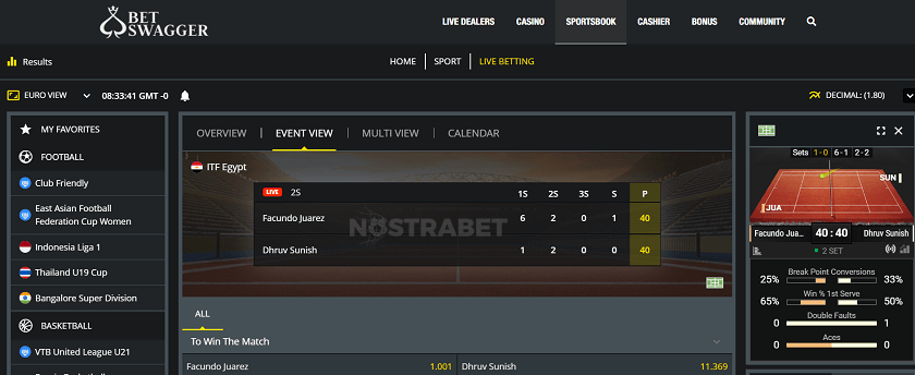 In-Play section at Betswagger Casino