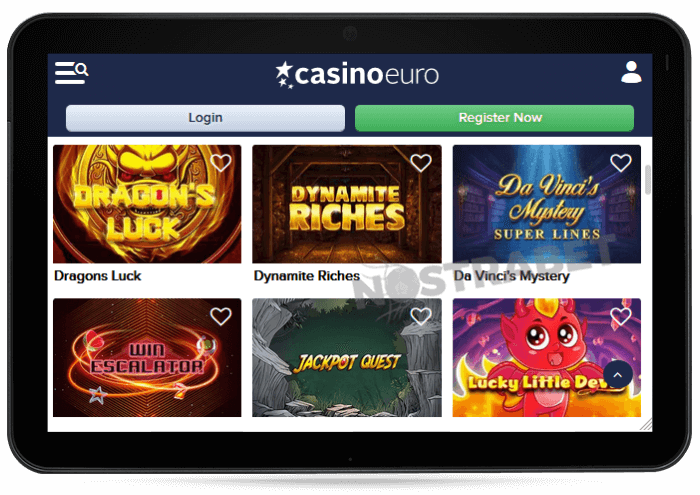 CasinoEuro mobile site on tablet