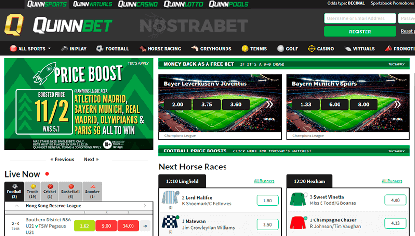 QuinnBet homepage