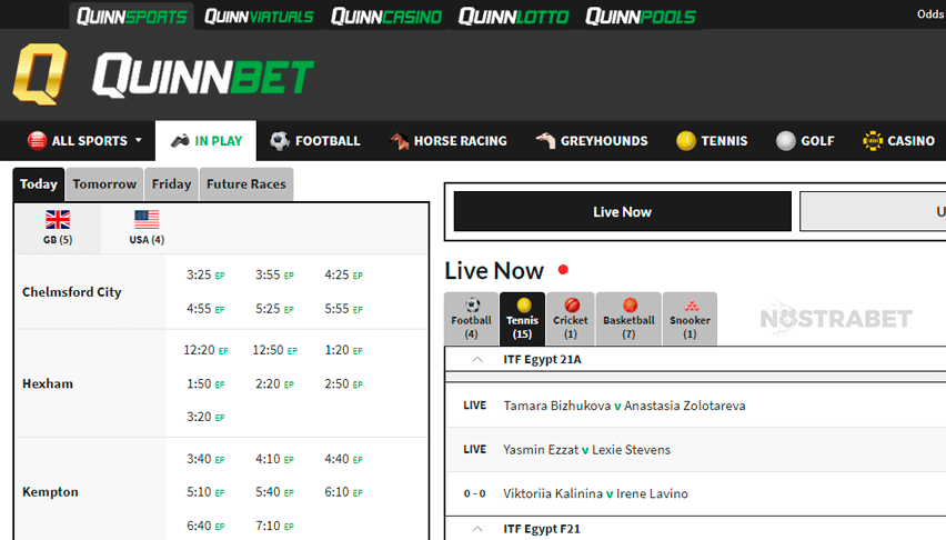 QuinnBet live betting section