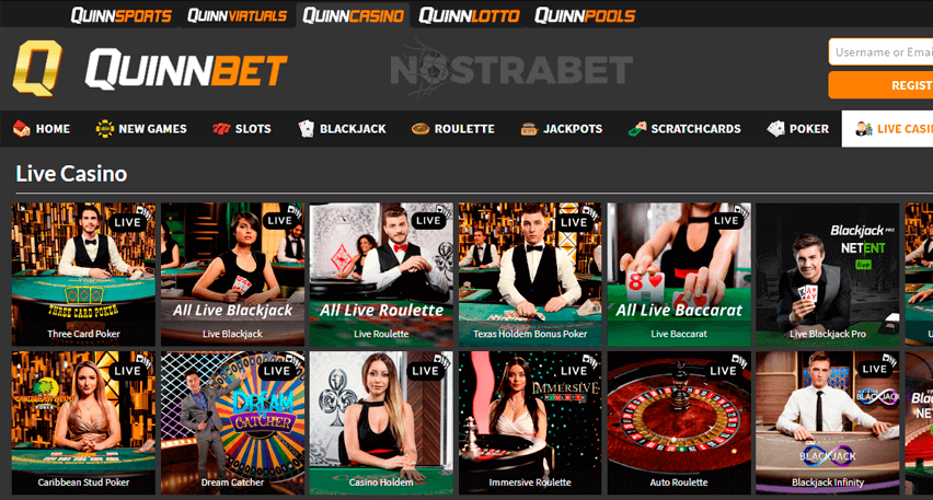 live casino section in QuinnBet