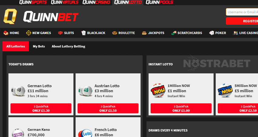 QuinnBet lotto section