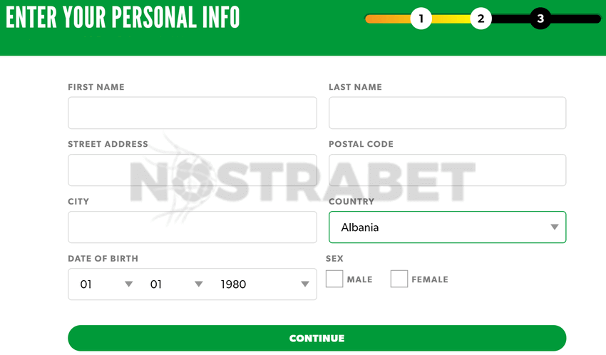 rizk registration form personal info