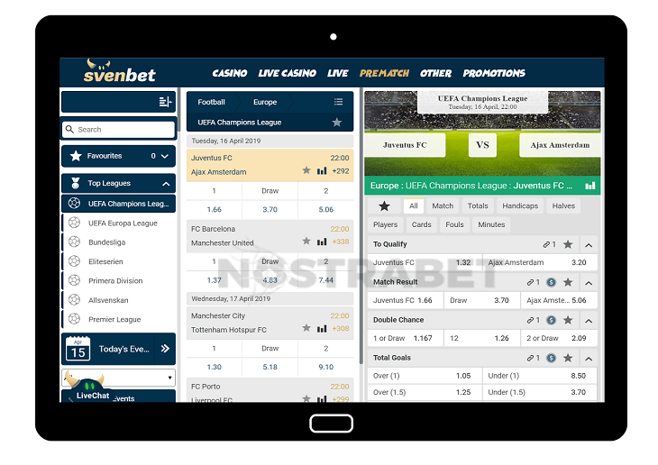 Mobile site version of Svenbet